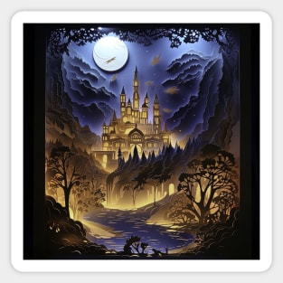 magic castle with moon and river Sticker